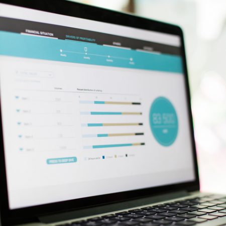 Business analysis app design on screen of laptop